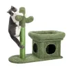 Arbre à chat en forme de cactus, tour à chat avec panneau à gratter en sisal pour chats d'intérieur, maison de jeu pour chat avec panier de perchoir, jouet