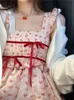 Casual Dresses Summer Floral Korea Kawaii Women France Vintage Elegant Party Mini Lace Print Sweet Cute Fairy 230426