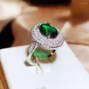 Bagues de cluster Solide 925 Sterling Silver Pure Green Emerald Gemstone Bijoux pour femmes Anillos de mariage Bandes Bague naturelle Boîte