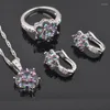 Conjunto de collar y pendientes de circonia brillante para mujer, Color plateado, anillo de boda, joyería nupcial, regalo de fiesta QZ0582