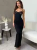 Casual Dresses Avrilyaan Black Lace Print Sexy Dres 2323 Rückenfreies, figurbetontes langes Sommerkleid Vestidos Elegant Night Club Party 230426