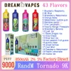 Original Randm Tornado 9000 Puff Disposable E Cigaretter 0,8Hm Mesh Coil 18 ml POD Battery Rechargeble 2% 5% RGB Light 43 Flavors Puffs 9K
