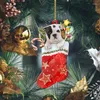 Decorações de jardim Dog Earnadores de árvore de natal acrílico pingentes decorativos com cana -de -paninha de pão de gengibre fofo filhote fofo cachorro