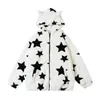 Women's Jackets Full Printed Five Pointed Star Retro Lamb Wool Hooded Cotton Jacket Ins Winter Loose Thickened Cardigan Zipper Clothing