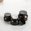 15g 30g 50g Amber Glass Jars Empty Container Cosmetic Bottle with White Inner Liners and Black Gold Lids Rdorl