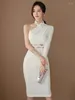 Robes décontractées Coréen Blanc Longue Soirée Pour Vêtements Pour Femmes Élégant Chic Sexy Une Épaule Slim Fit Robe Robe Femme Mujer Robe
