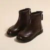 Botas 2023 Otoño para niños Color sólido Versátil Niños PU Cuero Moda Causal Niñas Princesa Antideslizante Negro