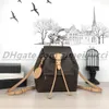 Echt lederen Montsouris Backpack Woman Classic Brown Flower Lederen Travel Bag Designer Buckle Tie Touw Backpack Style 292A
