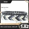 Cadena 2 piezas conjunto de pulsera para hombre Braclet de madera natural tejido hecho a mano Macrame Braslet roca volcánica ojos de tigre piedra con cuentas Brazalete 231124