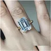 Bandringen 2021 Fashions Dames Sterling Sier 925 Sieraden Klassieke verlovingsring Emerald Cut Diamond Drop Delivery Sieraden Dhaii