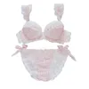 Bras Sets sweet sexy lingerie female small chest gathered cute loli bow mesh bra and panties underwear set sexy young girl push-up bra set 230427