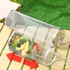 Stainless Steel Barbecue Cooking Grill Grate Mesh Rotation Cylinder Cage Camping Picnic Cookware Outdoor Round BBQ Net Tube Campfire Grill Rolling Basket W0138