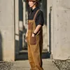 Pants New Japanese retro Hong Kong flavor brown color matching neutral overalls American couple loose onepiece straight overalls tide