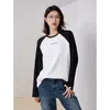 Dames T-shirts Toyouth Dames Tees 2023 Herfst Contrast Raglanmouwen Ronde hals Los T-shirt GENIET VAN UW LEVEN Print Mode Informeel Basic