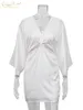 Robes Décontractées Clacive Moulante Demi Manches Évider Mini Dames Sexy Silky Party Été Profond Col En V Blanc Satin Femme 230426