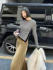Women's Sweaters O-Neck Knitted Pullover Women Contrast Color Long Sleeve Slim Side Slit Button Sweater Lady Fashion Design Versatile Tops