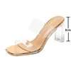 Dress Shoes Clear Heels For Women Summer 2023 Transparent Heel Sandals Fashion Chunky High Heeled Crystal Women's Slippers Luxury