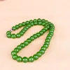 Chains Chinese Natural Green Jade Round Beads Necklace Hand-Carved Jadeite Fashion Charm Jewelry Accessories Amulet For Men Women Gifts