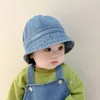 Caps hoeden opvouwbare baby denim emmer hoed vintage kinderen zonbeveiliging caps zomer visser hoed winddichte riem jongens meisjes zonneschade hoed 230427