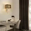 Lampada da parete PRIESTLEY moderna combinazione di stoffa retrò luce comodino nero bianco marrone beige paralume in lino multi-scena