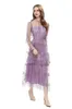 Runway-jurken voor dames O-hals Lange mouwen Gelaagde ruches Borduurwerk Elegante modeontwerper vestidos
