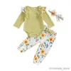 Conjuntos de roupas Bebê Meninas Outono Outfits Ruffle Floral Romper Shorts Calças Headband Set Infantil Menina Roupas R231127