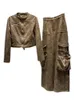 Dwuczęściowe spodnie damskie DEAT Vintage Patchwork Design Furt Heth Stand Zwrotka Zipper Kurtka Long Rleeve Pockets Cargo 2023 Autumn 11xx5420 231124