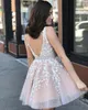 Short Homecoming Dresses Appliques Beading Sequins Backless Deep V-Neck A-Line Tulle Party Gowns Princess Birthday Mini Prom Graudation Cocktail Party Gowns 09