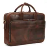 Briefcases Crazy Horse Executive Briefcase Man Laptop Bag Genuine Leather Men Handbag Retro Messenger Cowhide Office