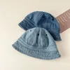 Casquettes Chapeaux Pliable bébé Denim seau chapeau Vintage enfants Protection solaire casquettes été pêcheur chapeau coupe-vent sangle garçons filles parasol chapeau 230427