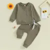 Conjuntos de ropa Moda Sólido Casual Ropa para niños para bebés, niñas, trajes, primavera, manga larga, bolsillo, sudadera, pantalones para ropa para niños pequeños, conjunto R231127