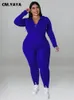 Survêtements grande taille pour femmes CMYAYA Ensemble élégant Ong Sleeve Track Zip Sweat et pantalon Survêtement mode Deux tenues 2 pièces 230426