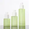 20ml 30ml 40ml 60ml 80ml 100ml 120ml Vaso di crema in vetro smerigliato verde Nebulizzatore Spray Lozione Pompa Bottiglia con coperchi in legno Tappi Cosmetici Contiene Xxux