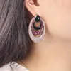 Boucles d'oreilles pendantes plaquées or rose avec oxyde de zirconium pour mariée, grande fête, grand cerceau rond noir