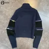 İki parçalı elbise gbyxty bayan denim patchwork sweater seti sonbahar fermuar dekorasyon balıkçı yaka ve bölünmüş örme etek 2 za2610 231127