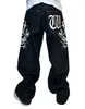 Pantalones vaqueros para hombre Harajuku Street Big Print Hip Hop pantalones de pierna recta negro estilo gótico informal suelto fregado ancho para hombre 230426