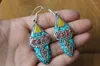 Dangle Earrings ER154 Beautiful Tibetan Silver Colorful Stone Flower Bohemia Nepal Jewelry Girls