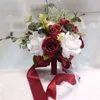 Decorative Flowers Holding Artificial Rose Silk Satin Ribbon Wedding Bouquet For Bridal Party Multi Color Anniversary