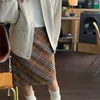 Damesjassen Maillard Log Bruin Vintage Schuine Plaid Midskirt Dames 2023 Design Gevoel Voor Hoge Taille Afslankende Halve Rok