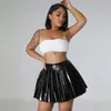 Röcke Sommer Sexy Mini Frauen Hohe Taille Eis Seide Glänzend Nachtclub Party Plissee Metallic A line Short ss Streetwear 230426