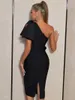 Freizeitkleider Seamyla One Shoulder Black Bow Damen Bodycon Verbandkleid Outfits Sommer Diamanten Schärpen Promi Abend Party Club