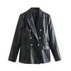 Kobiety dla kobiet Blazers Traf 2023 Faux skórzany Blazer Woman Black Office for Women Jumped Outtumn Płaszcze Długie rękaw 231127