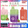 Uzy Bang BC Puff 5000 Puffs engångsvapspenna 12 Flavors E Cigarett Type-C 650mAh Uppladdningsbart batteri 12 ml 5% Patron förångarenhet Puffs 5K