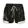 여성 반바지 여름 새로운 패션 컬러 모조 가죽 넥타이 벨트 높은 허리 가방 엉덩이 꽉 캐주얼 여성 T230427
