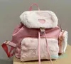 Mochilas de pelúcia femininas, mochilas de inverno, clássicas, de grande capacidade, com bolsa