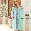 Robes de grande taille pour femmes, vêtements d'été, manches cape, col en V, broderie symétrique, ample, Maxi, robe caftan surdimensionnée, Q576, 2022