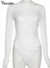 Jumpsuits voor dames Rompertjes Yiallen Sexy Chic Holle Mesh Damesbodysuit Lange mouw O-hals Skinny Stretch Meerlaags Dame Street chic Y2K Bodycon Tops 231127