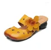 Slippers Rushiman Summer Women أحذية جلدية حقيقية مصنوعة يدويًا صندل باوتو مسطح الحجم 35-40