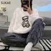 Women's Sleepwear SUKAE Super Thick Chinese Velvet Women Pajamas Set Female Chic Sleepwear Korean Girl Pyjama Teddy Loungewear Lady Thermal Pijama 231127