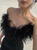 Casual Dresses 2023 Fjädrar V-Neck Elegant Maxi Dress Sexig rygglös ärmlös klubbfestklänning Bodycon kläder Vestido